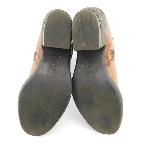 CLARKS Cognac Brown Leather Block Heel Buckled Ankle Boots 9 - Picture 6 of 7